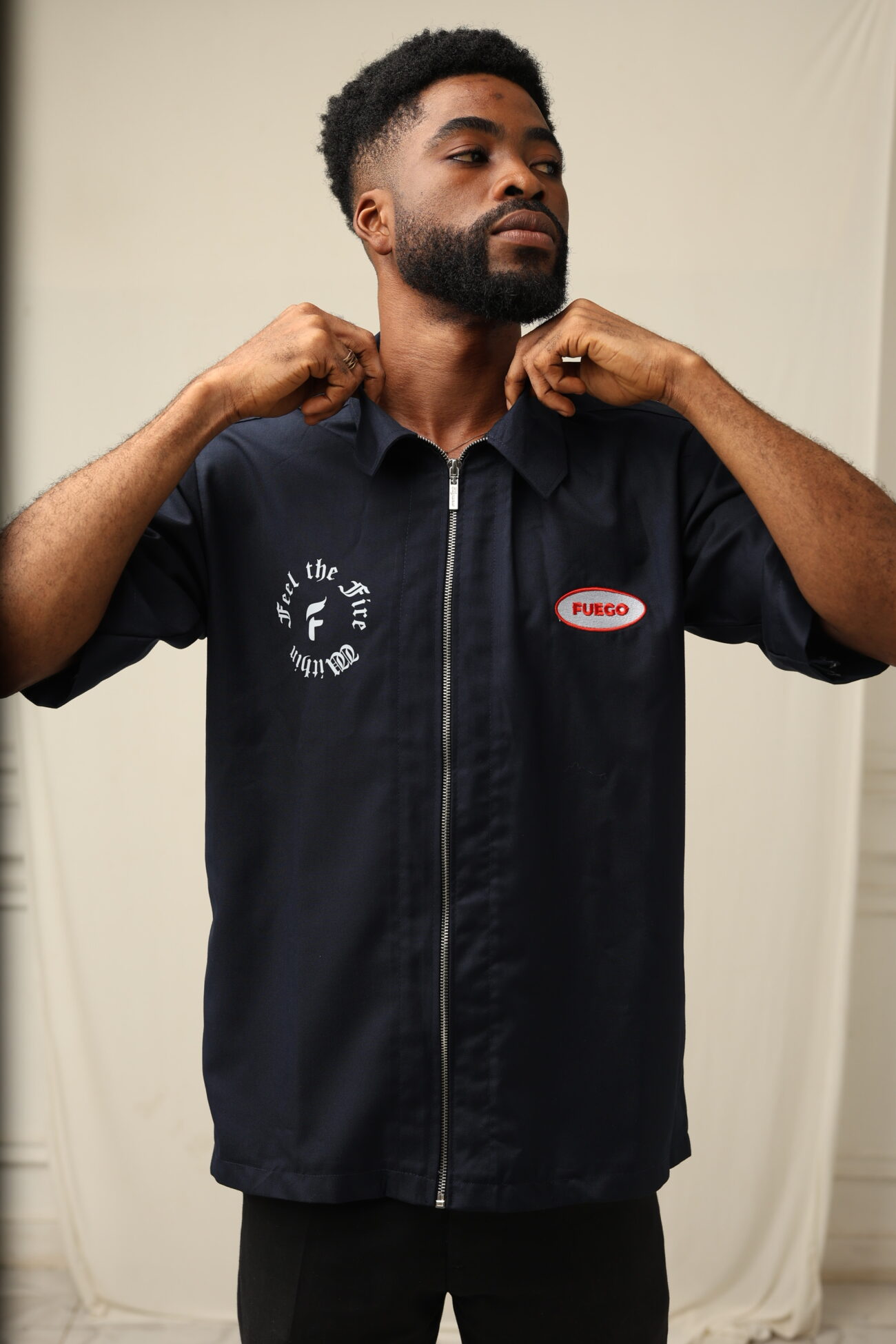 Fuego The Working Man Zip-Up Shirt, Blue-Black