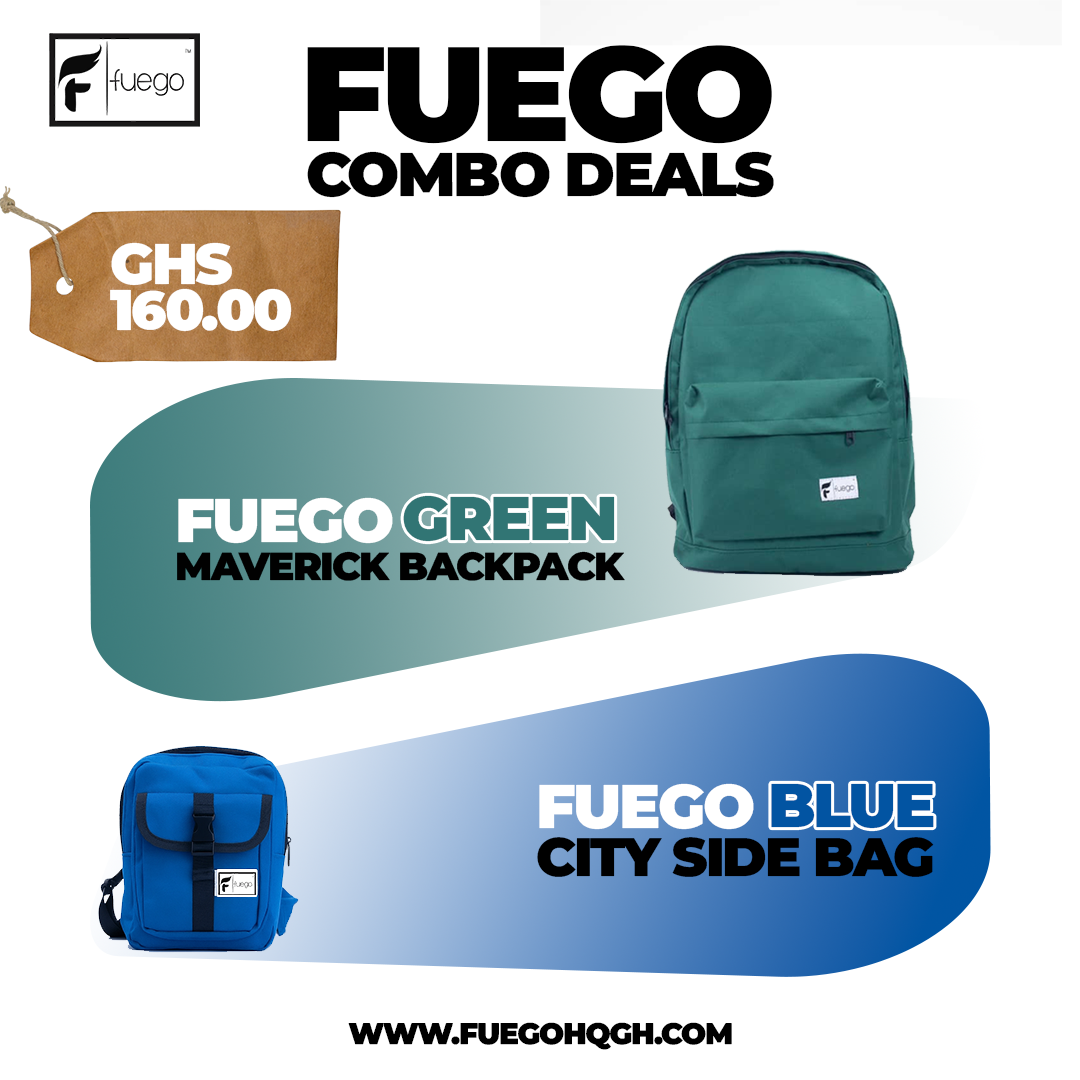 Fuego Green Maverick Backpack + Fuego Blue City Side Bag